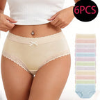 6-Pack Pastel Low-Rise Panties with Delicate Lace Trim and Center Bow Detailing