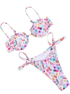 Bright Floral Print Underwire Bikini Set with Adjustable String-Tie Bottom