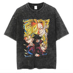 Vintage Anime Washed Graphic Streetwear Tee with Oversized Retro Illustration Design
