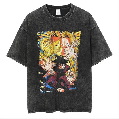 Vintage Anime Washed Graphic Streetwear Tee with Oversized Retro Illustration Design