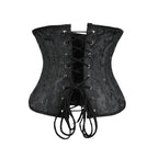 Elegant Black Floral Damask Underbust Waist Cincher with Front Metal Busk