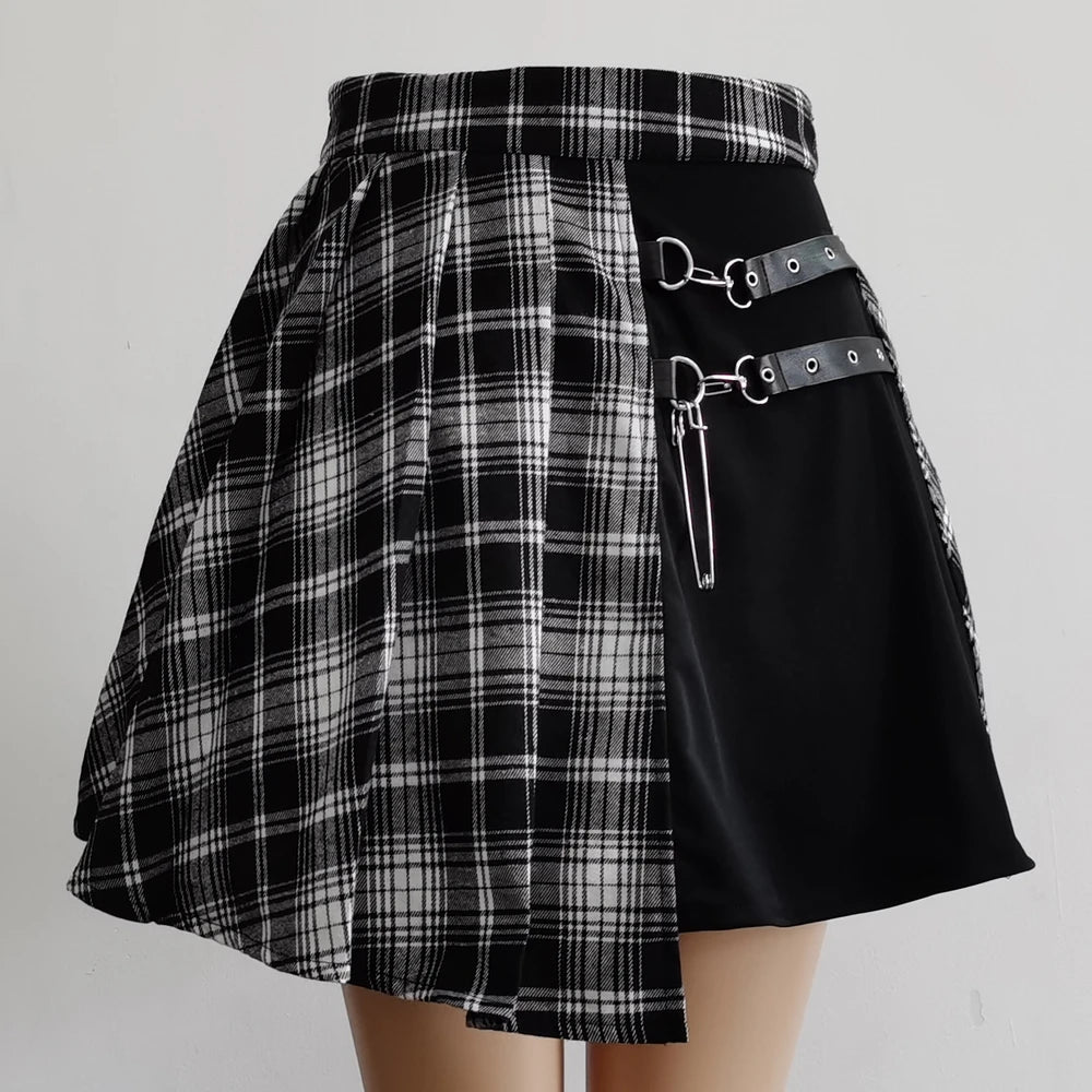 Plaid Pleated Mini Skirt High Waist Alternative Fashion Streetwear Bottom
