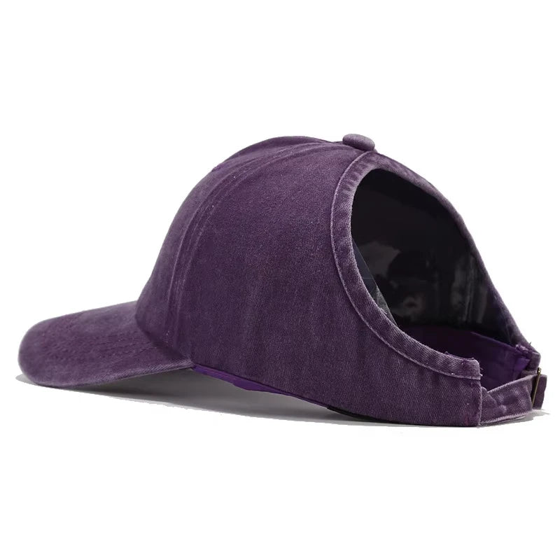 Washed Ponytail Baseball Cap Adjustable Curved Brim Casual Streetwear Outdoor Hat