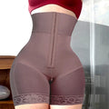 High-Waisted Mid-Thigh Shaping Shorts with Center Closure and Floral Lace Hem