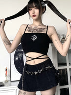 Graphic Square Neck Crop Top with Slim Fit Alternative Streetwear Style