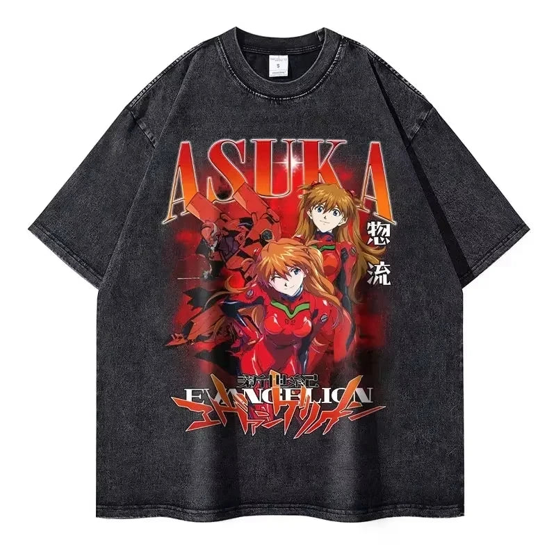 Retro Anime-Inspired Mecha Streetwear Oversized Vintage Wash Cotton T-Shirt