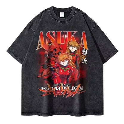 Retro Anime-Inspired Mecha Streetwear Oversized Vintage Wash Cotton T-Shirt