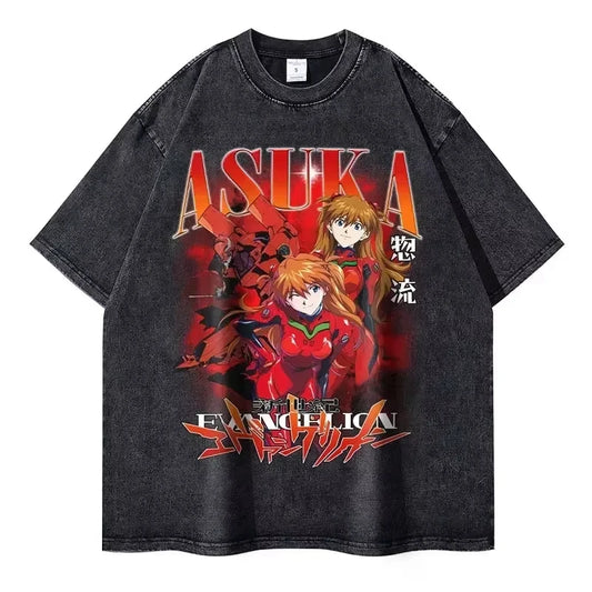 Retro Anime-Inspired Mecha Streetwear Oversized Vintage Wash Cotton T-Shirt