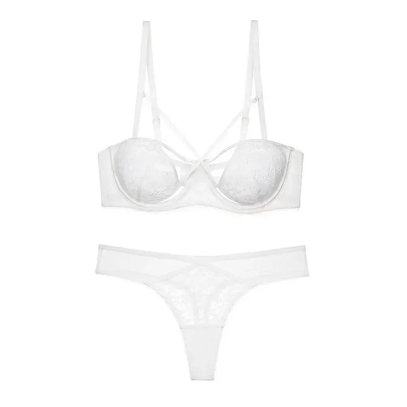 Lilac Strappy Floral Lace Underwire Bra and Cutout Thong Set