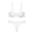 Lilac Strappy Floral Lace Underwire Bra and Cutout Thong Set