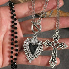 Layered Heart and Cross Necklace Set for Gothic Y2K Styling