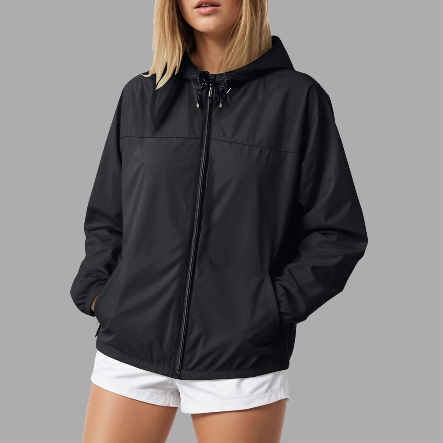 Women's Lightweight Hooded Zip-Up Windbreaker Jacket for Everyday Streetwear Layering