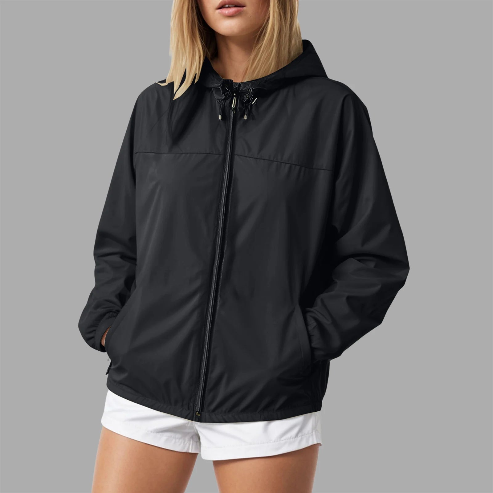 Women's Lightweight Hooded Zip-Up Windbreaker Jacket for Everyday Streetwear Layering
