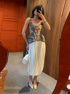 Multicolored Floral Tapestry Tank Top with Peplum Hem and Wide Straps