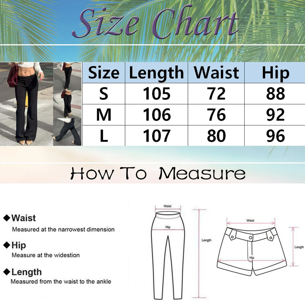 Low Rise Wide Leg Flared Casual Pants with Vertical Stripe Streetwear Style