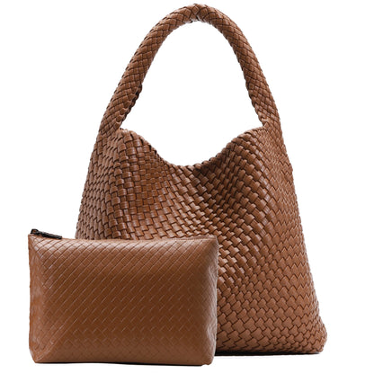 Soft Woven Texture Hobo Tote Shoulder Bag with Relaxed Structure