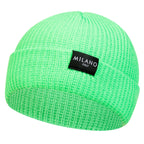 Minimalist Ribbed Polyester Knit Beanie with Woven Patch for Casual Streetwear Everyday Style