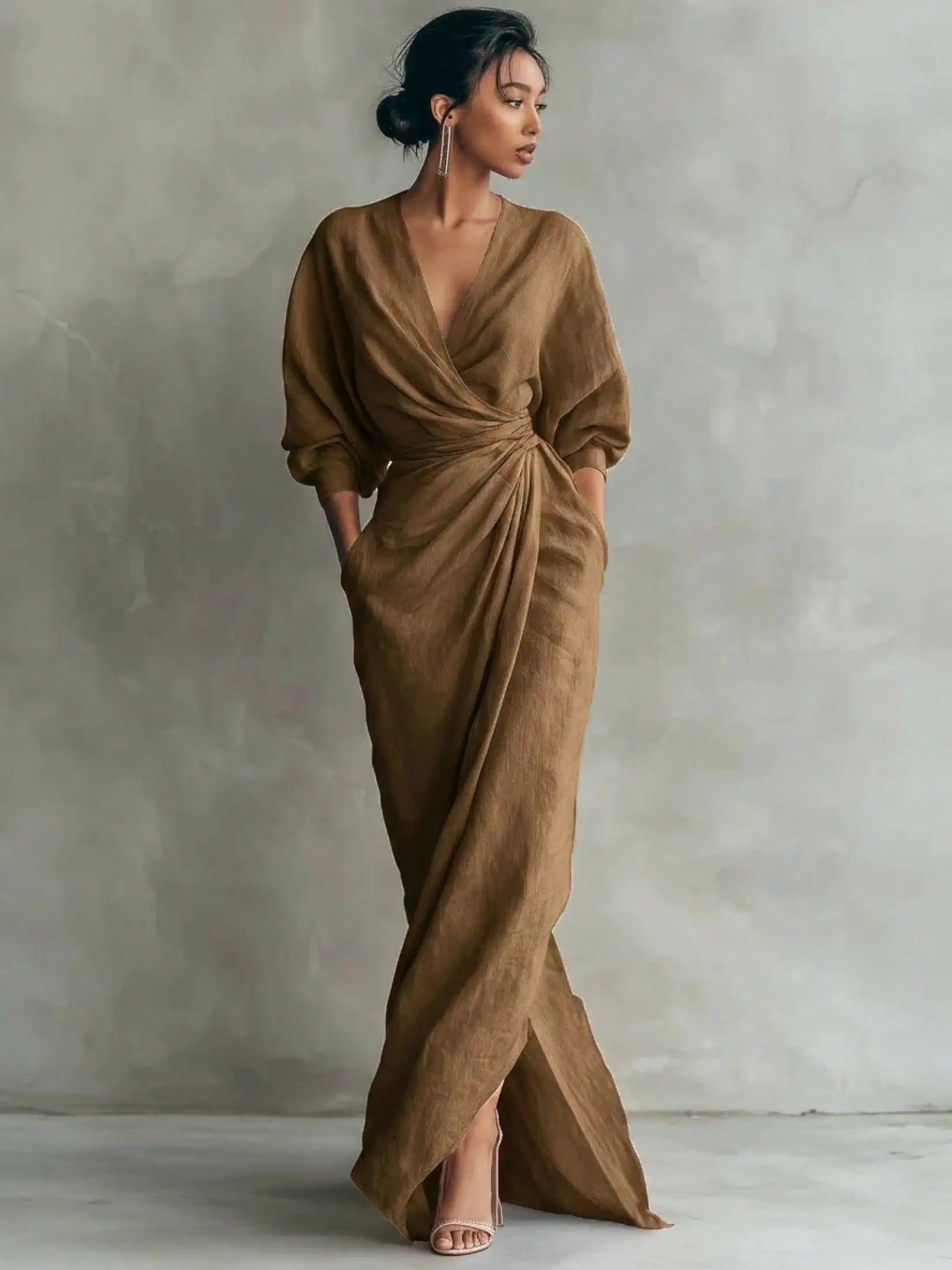 Minimalist Draped Maxi Dress with Relaxed Elegant Fashion Styling