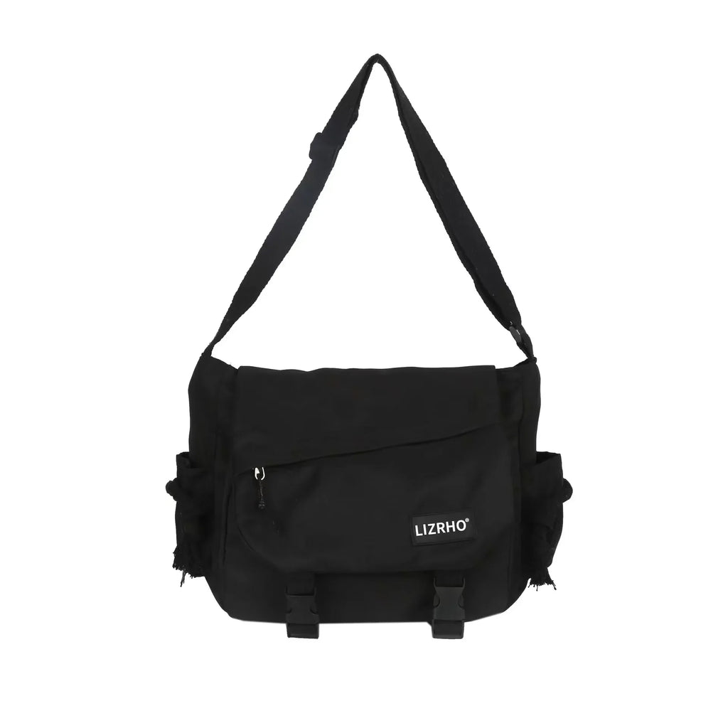 Large Capacity Nylon Crossbody Messenger Bag with Utility Pocket Streetwear Design
