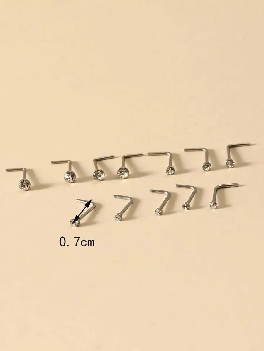 Multi Size Rhinestone Nose Stud Set for Alternative Everyday Styling