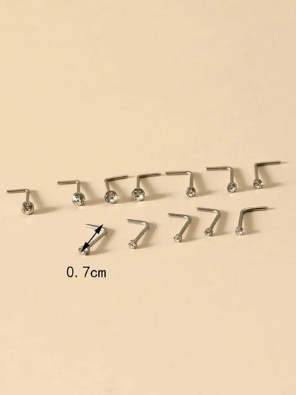 Multi Size Rhinestone Nose Stud Set for Alternative Everyday Styling