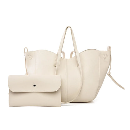 Minimal Faux Leather Tote Bag Set with Crossbody Companion Bag