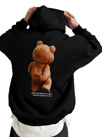 Oversized Kawaii Anime Hoodie with Plush Bear Streetwear Artwork