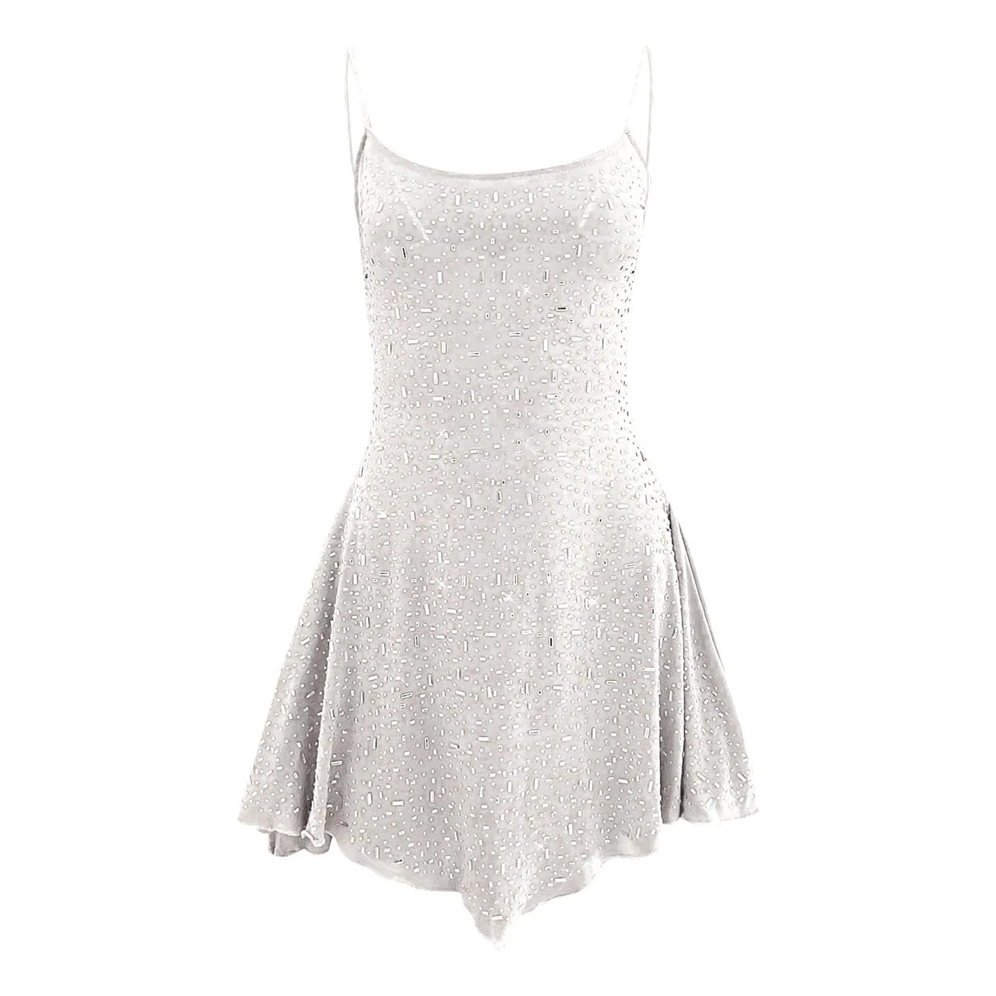 Sparkle Embellished Sleeveless Mini Dress With Flared Skater Inspired Silhouette