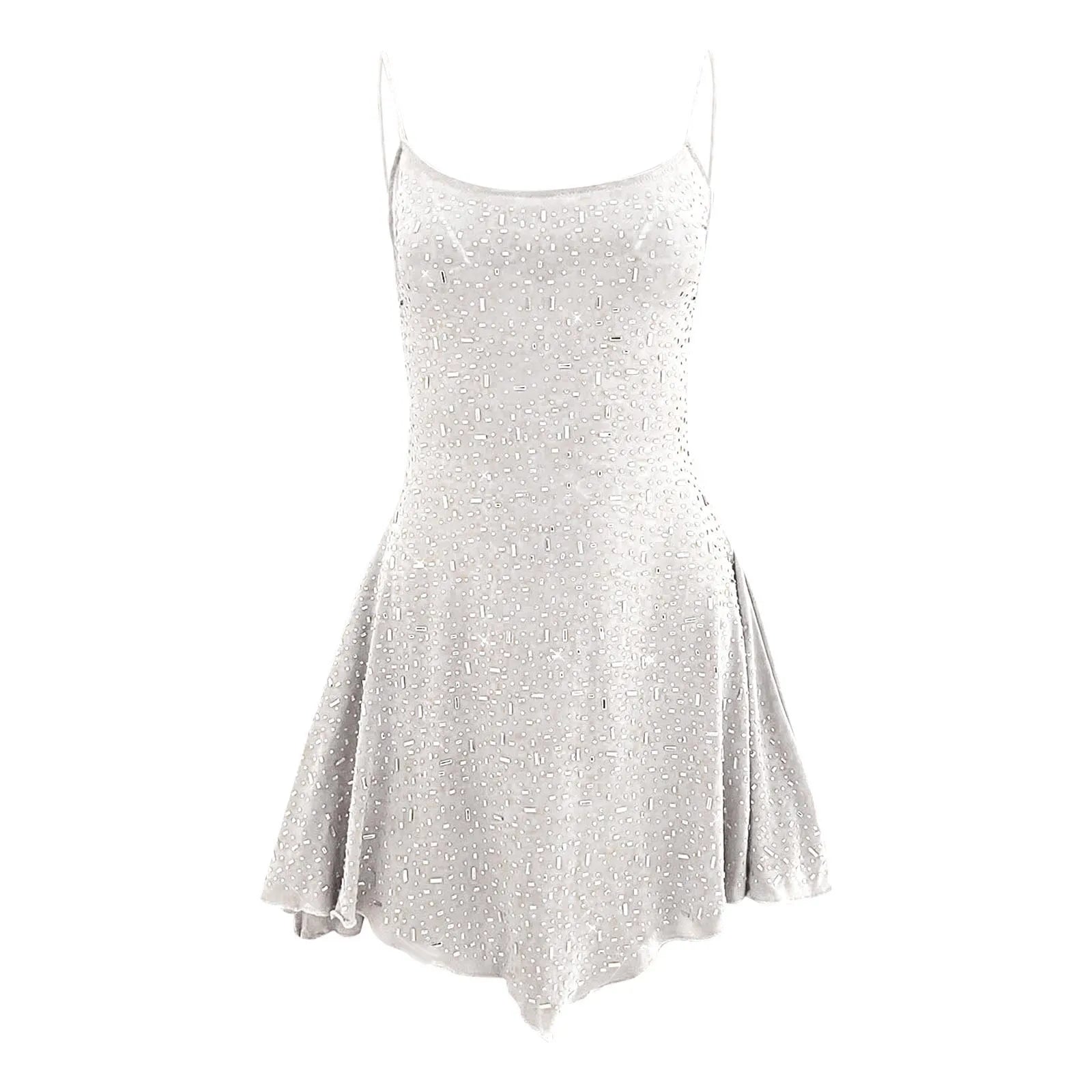 Sparkle Embellished Sleeveless Mini Dress With Flared Skater Inspired Silhouette