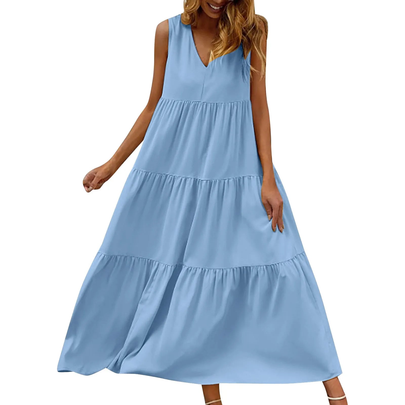 Flowing Tiered Maxi Dress With Relaxed Shape And Soft Movement