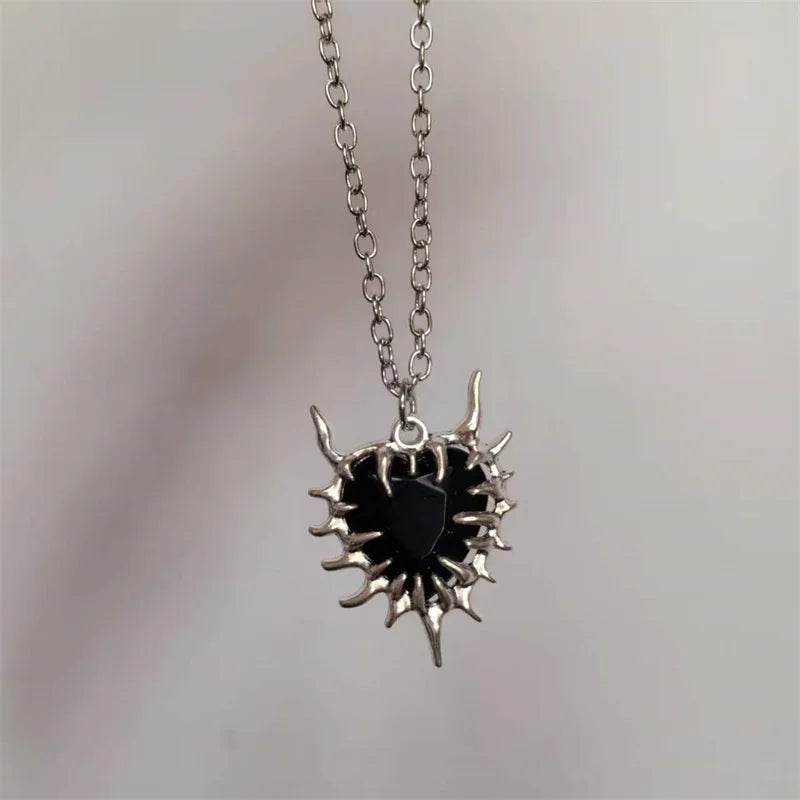Thorn Chain Heart Pendant Necklace for Gothic Y2K and Grunge Styling