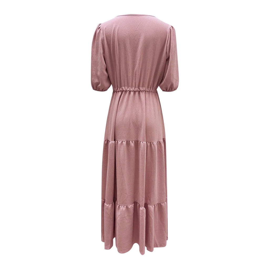 Tiered Drawstring Maxi Dress with Relaxed Flowing Contemporary Silhouette