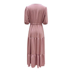 Tiered Drawstring Maxi Dress with Relaxed Flowing Contemporary Silhouette