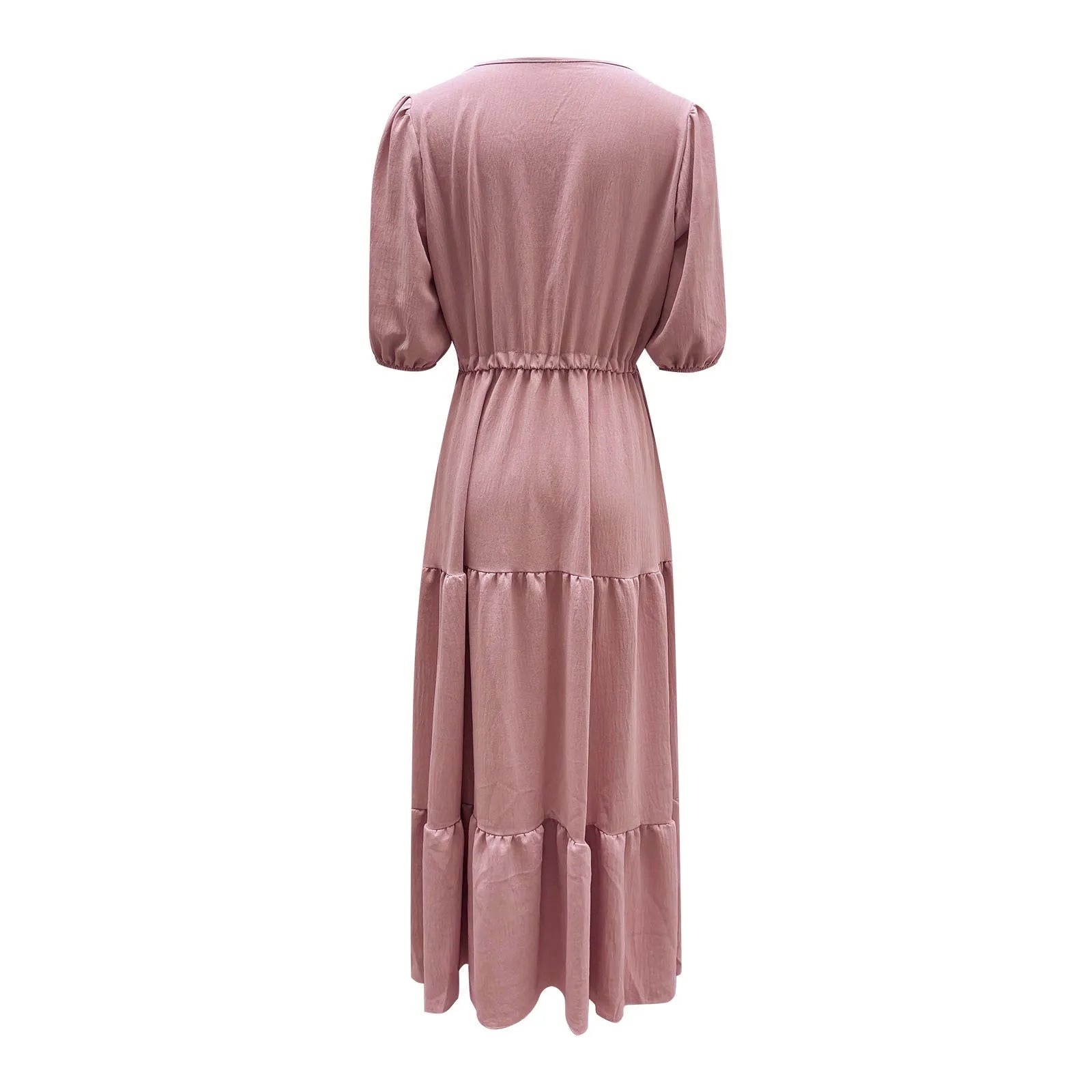 Tiered Drawstring Maxi Dress with Relaxed Flowing Contemporary Silhouette