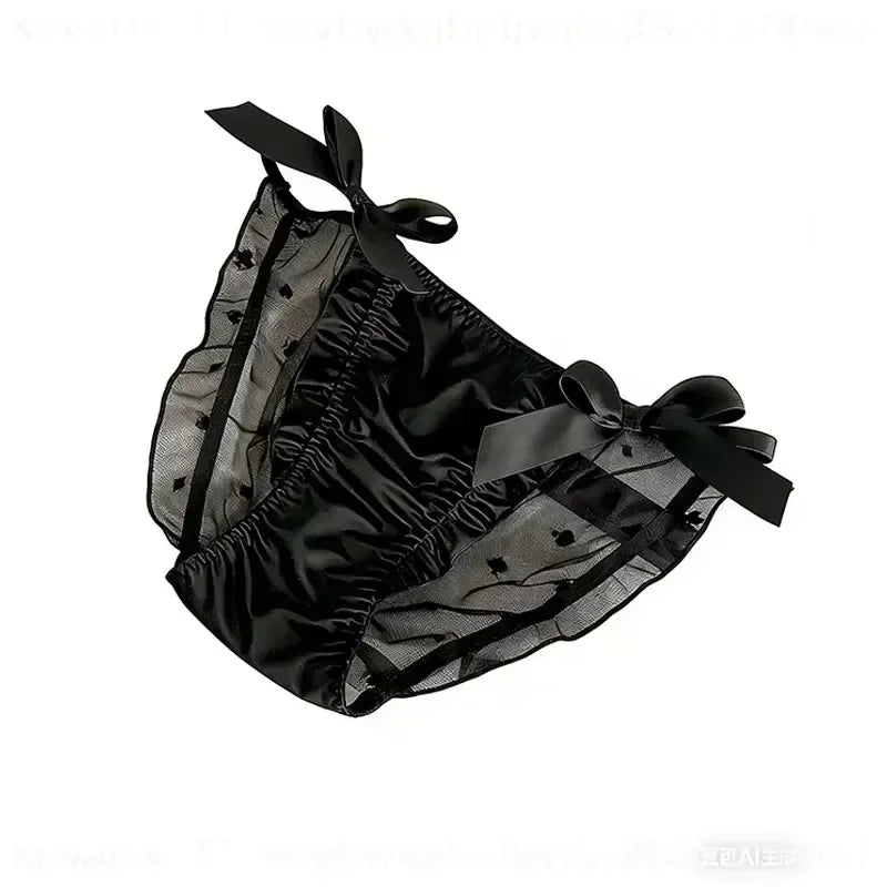 Glossy Ruffled Brief Panty with Delicate Bow Accents