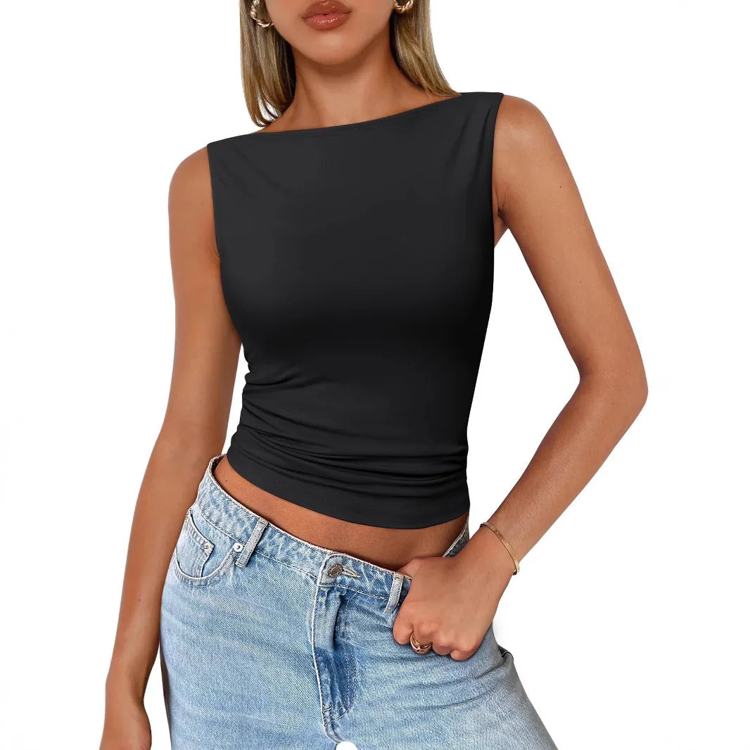 Women's Sleeveless Backless Fitted Tank Top for Minimalist Casual Streetwear Summer Fashion Style
