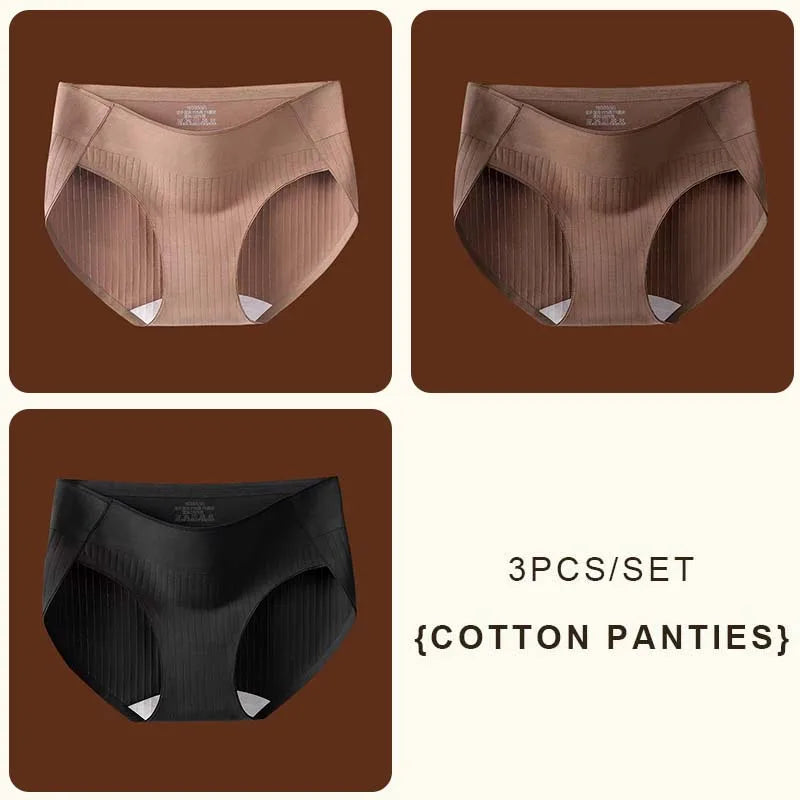 3-Piece Seamless Ribbed Mid-Rise Brief Set in Earthy Neutrals