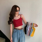 Square Neck Sleeveless Crop Top with Wide Straps Contemporary Streetwear Style