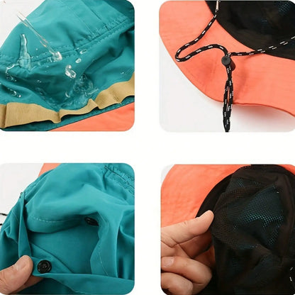 Unisex Wide Brim Packable Bucket Hat with Adjustable Chin Cord for Outdoor Adventures