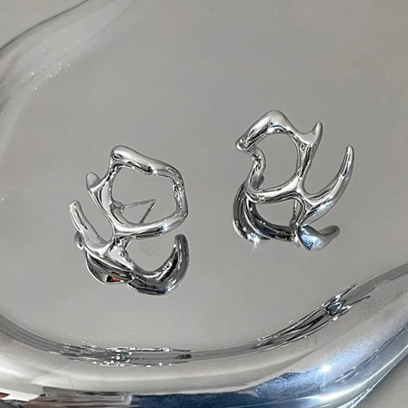 Liquid Metal Inspired Clip Earrings for Y2K Punk Alternative Fashion