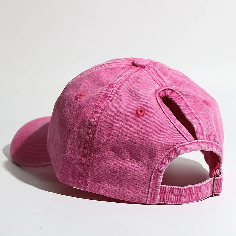Washed Ponytail Baseball Cap Adjustable Curved Brim Casual Streetwear Outdoor Hat