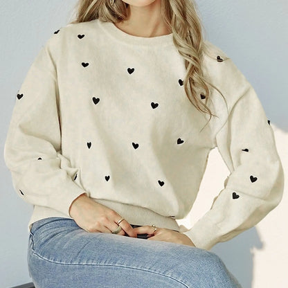 Women's Heart Pattern Relaxed Fit Knit Pullover Streetwear Sweater