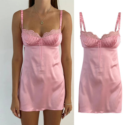 Lace Trim Backless Slip Mini Dress with Adjustable Strap Styling