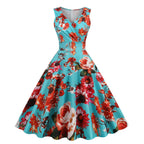 Vintage Floral Print Sleeveless Alternative Swing Midi Dress