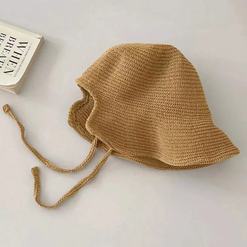 Wide Brim Straw Blend Sun Hat with Adjustable Chin Strap for Beach and Travel Wear