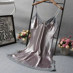 Women's Lace-Trim V-Neck Camisole Nightgown, Sleeveless Knee-Length Slip Dress with Delicate Patchwork Detailing for Sleepwear