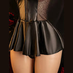 Black Satin-Finish Halter Dress with Lace-Up Back and Sheer Split