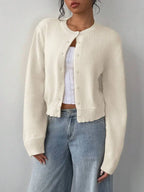 Women's Cropped Crew Neck Relaxed Fit Minimalist Knit Sweater