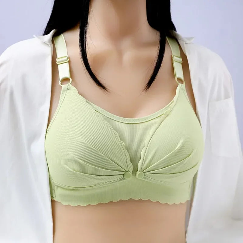 Seamless Wire-Free Nursing Bra with Scalloped Edges and Front-Drop Clips