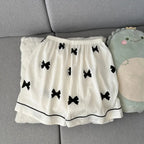 Women's Bow Print Button-Front Pajama Set, Sleeveless Lapel-Style Top and Matching Shorts, Soft Casual Summer Loungewear